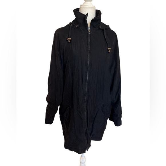 Vintage London Fog Brushed Cotton Windbreaker Shell Jacket Womens M Hooded Black - Picture 1 of 8